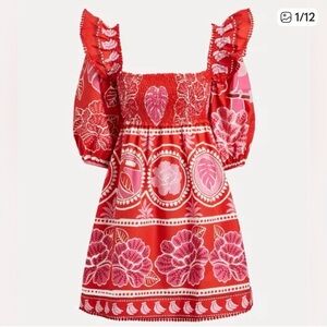 Farm Rio Red & Pink Floral on or Off-Shoulder Dress